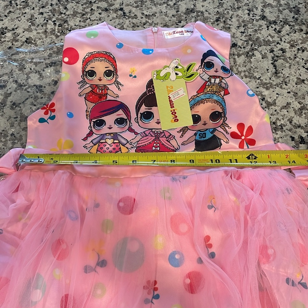 Princess birthday dress L.O.L. Pink dress with tulle skirt attached sash, 140cm - Picture 11 of 15